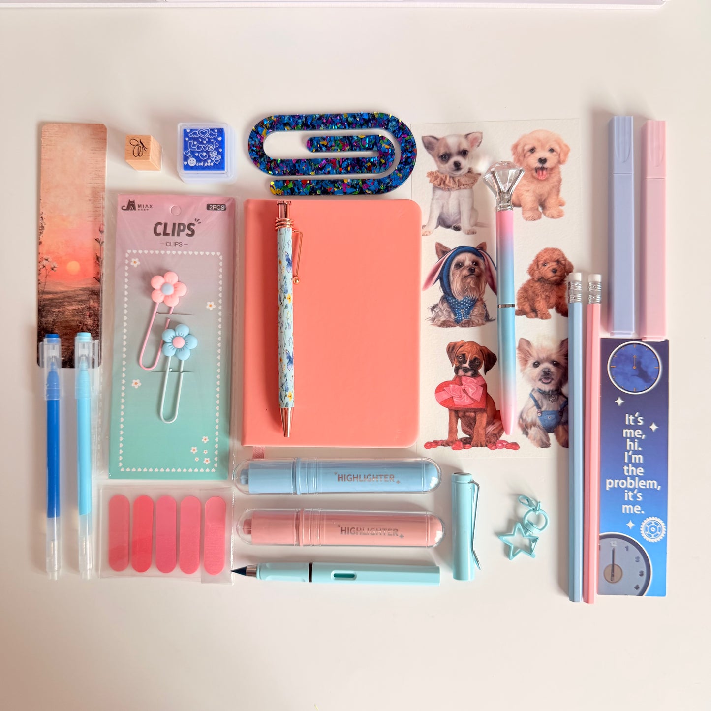 Pastel Pink & Blue Stationery Set ā Cute Journal & Study Bundle