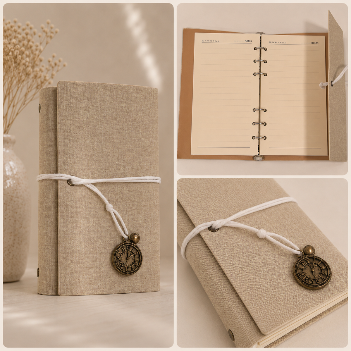 Elegant Journal with Vintage Clock Charm