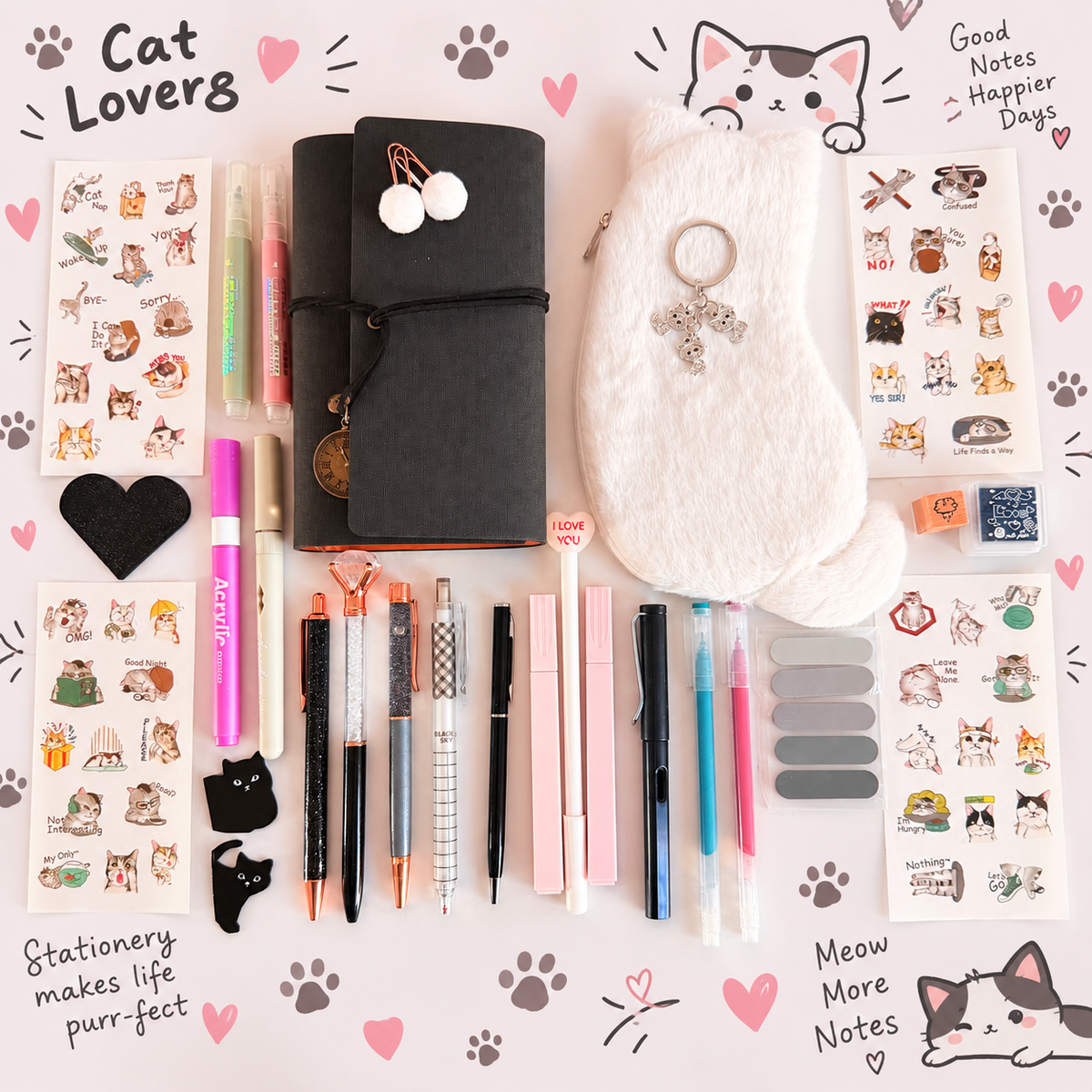 Black & White Cat Lovers Stationery Set