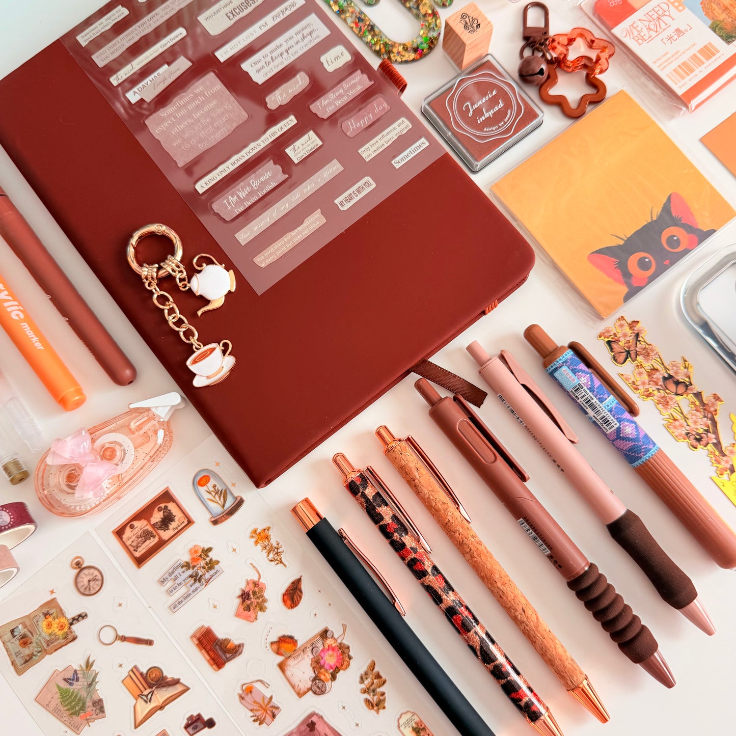 Cozy Brown Stationery Set | Notebook, Pens, Stickers & Accessories