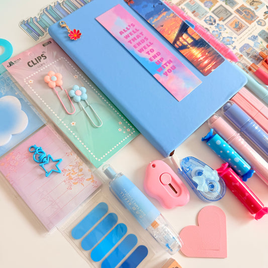 Pink & Blue Aesthetic Stationery Box – Journal & Study Set
