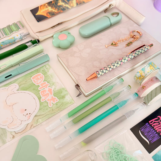 Beige & Green Aesthetic Stationery Gift Set – Notebook, Pens & Desk Essentials