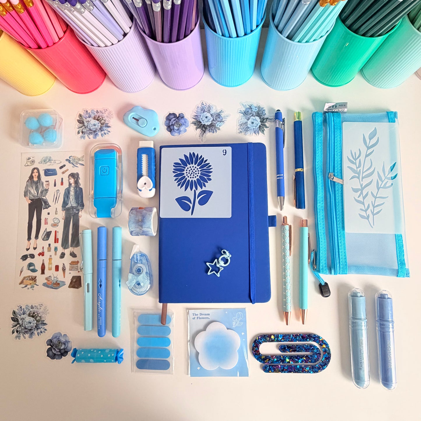 Blue Stationery Gift Set – Notebook, Pencil Case, Pens & Accessories