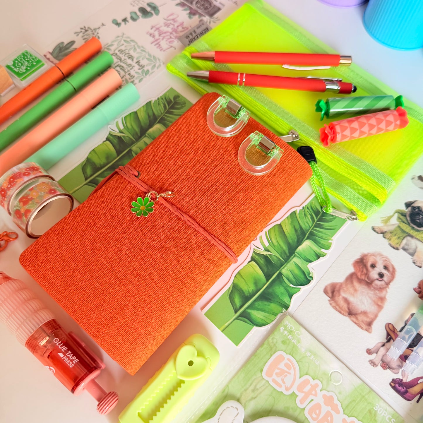 Bold Orange & Green Stationery Box