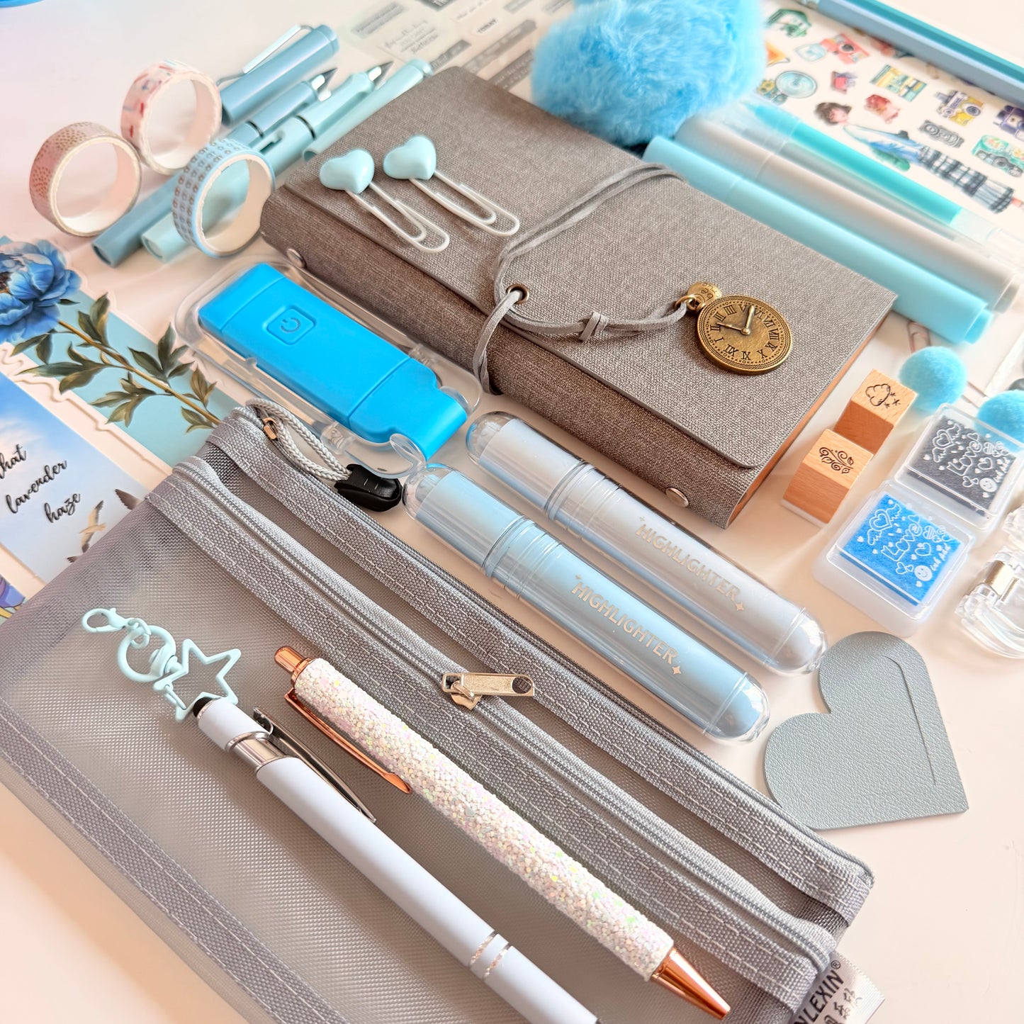 Gray & Sky Blue Stationery Bundle | Journal Essentials