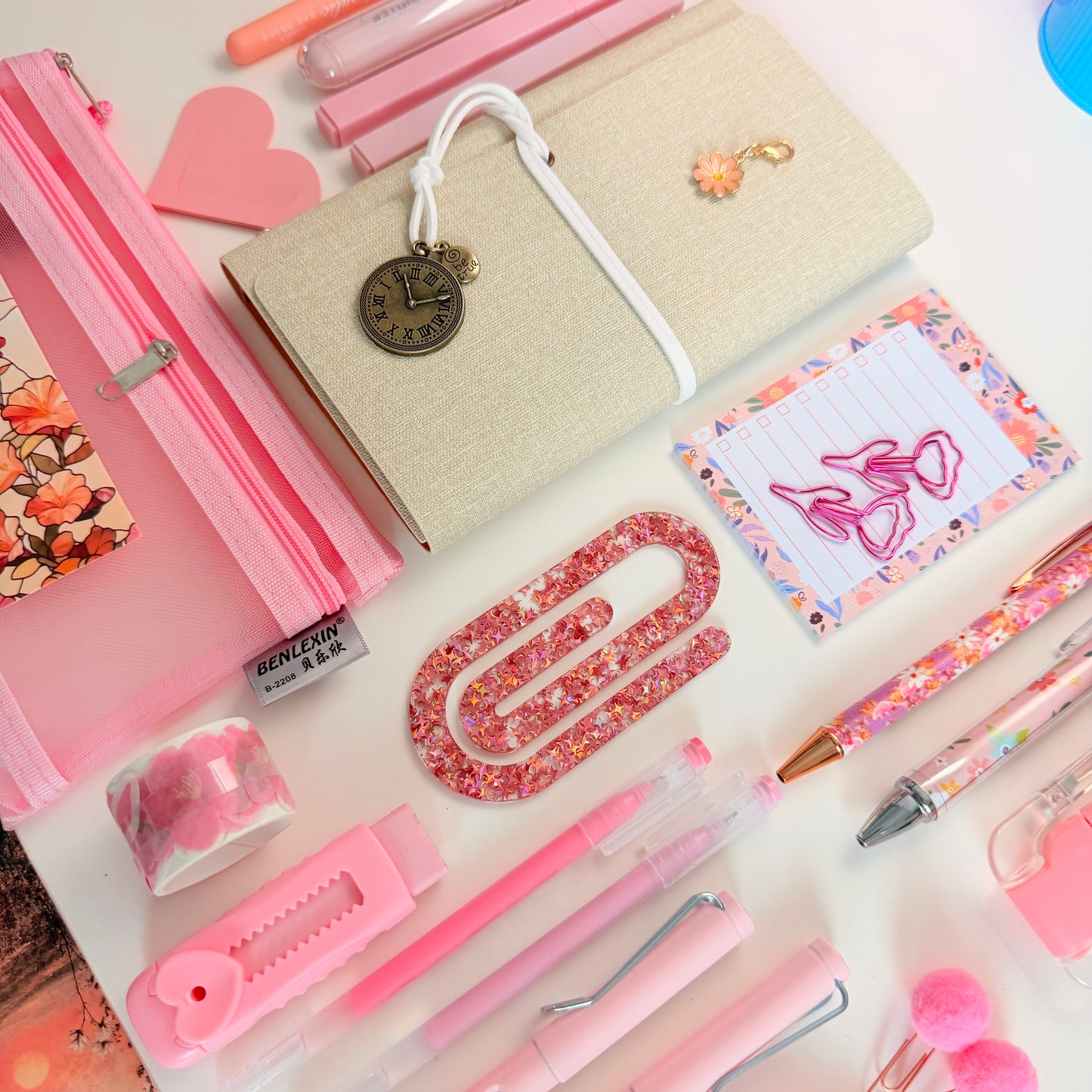 Beige & Soft Pink Floral Stationery Set