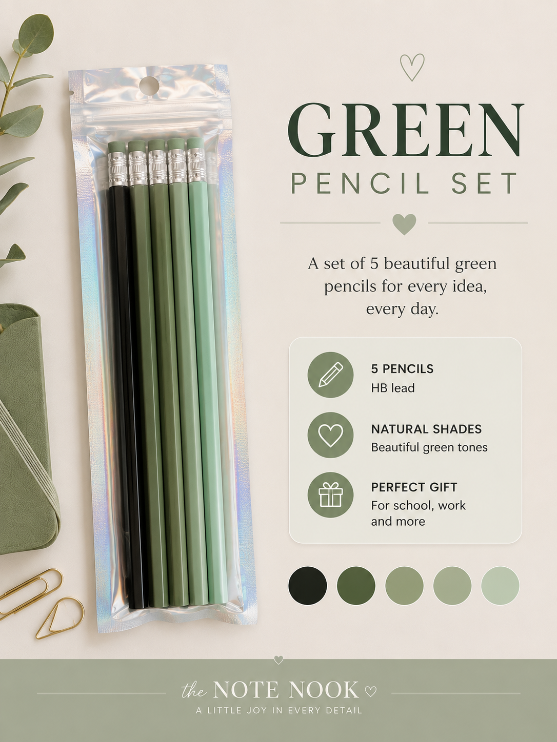Gradient HB Pencil Set – 5 Wooden Pencils | Pastel Color Collection