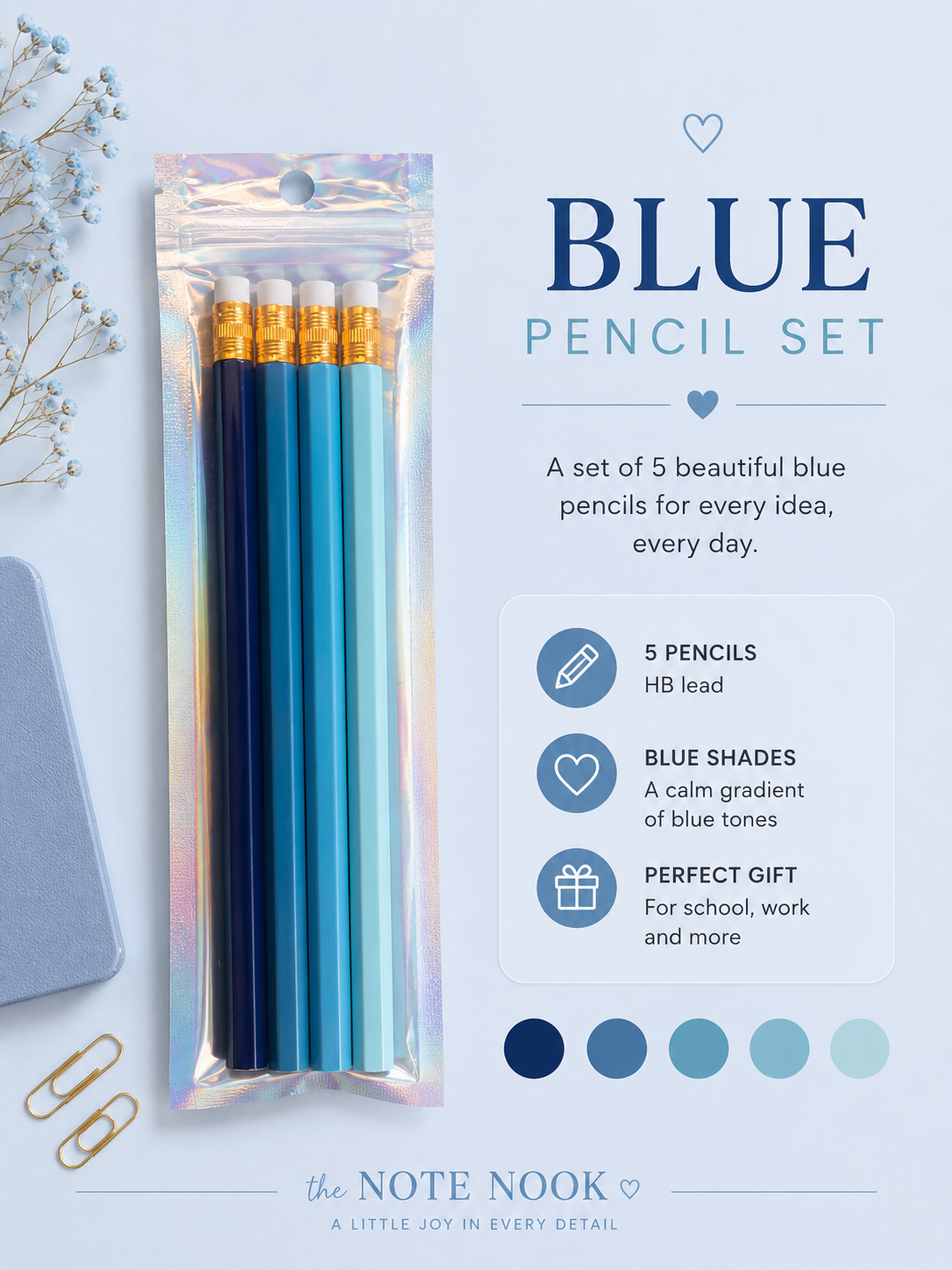 Gradient HB Pencil Set – 5 Wooden Pencils | Pastel Color Collection