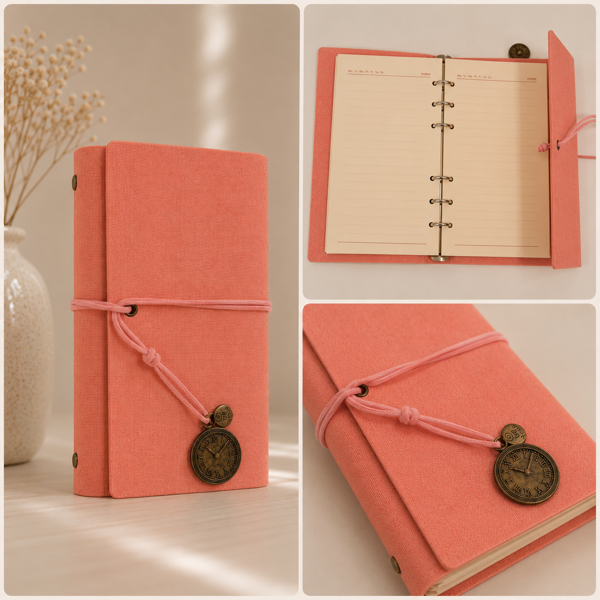 Elegant Journal with Vintage Clock Charm