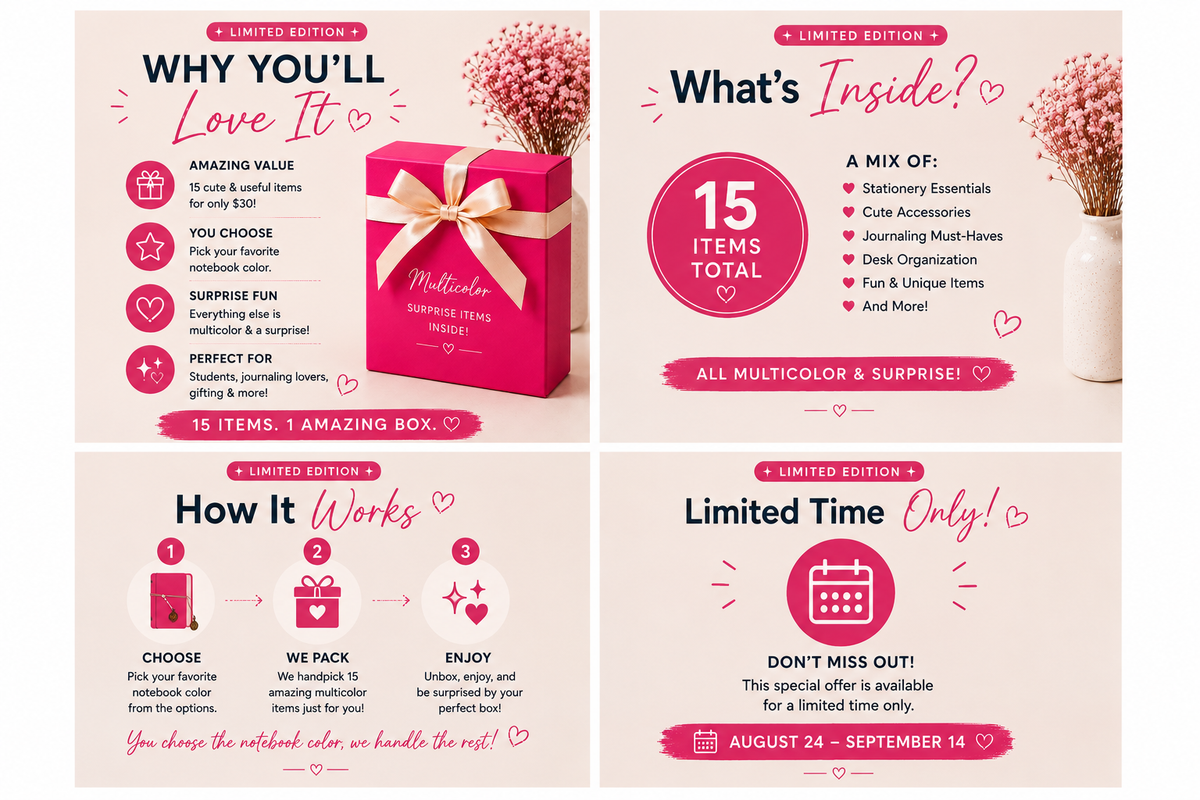 Limited Edition Pick Your Notebook Mystery Box – 15-Item Stationery Surprise
