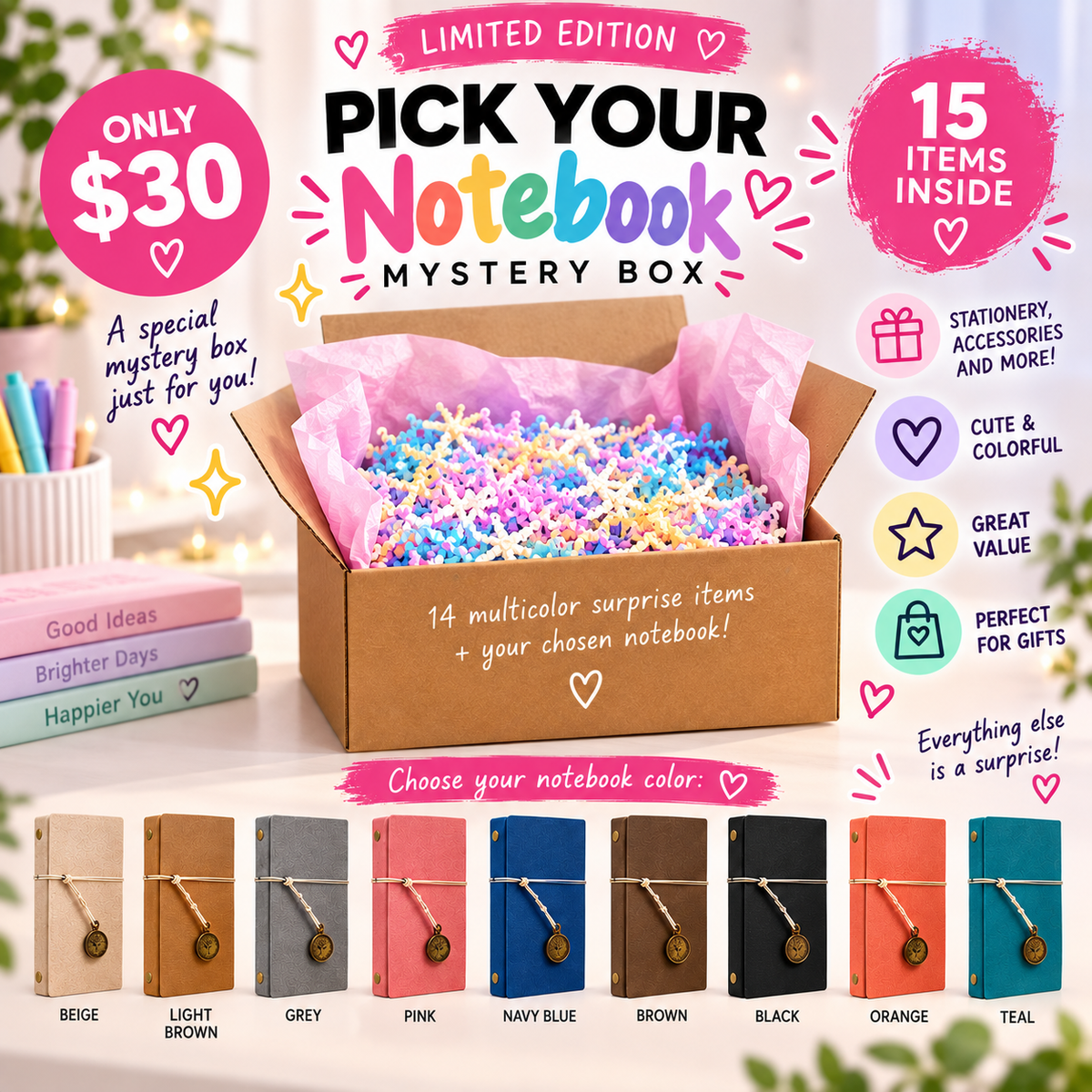 Limited Edition Pick Your Notebook Mystery Box – 15-Item Stationery Surprise